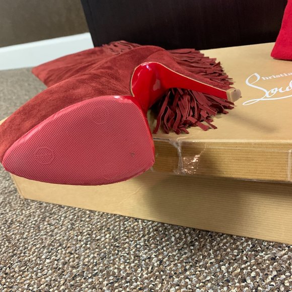 Christian  Louboutin Interlopa Boot *Moroccan Red *Size 37.5 - Picture 2 of 3